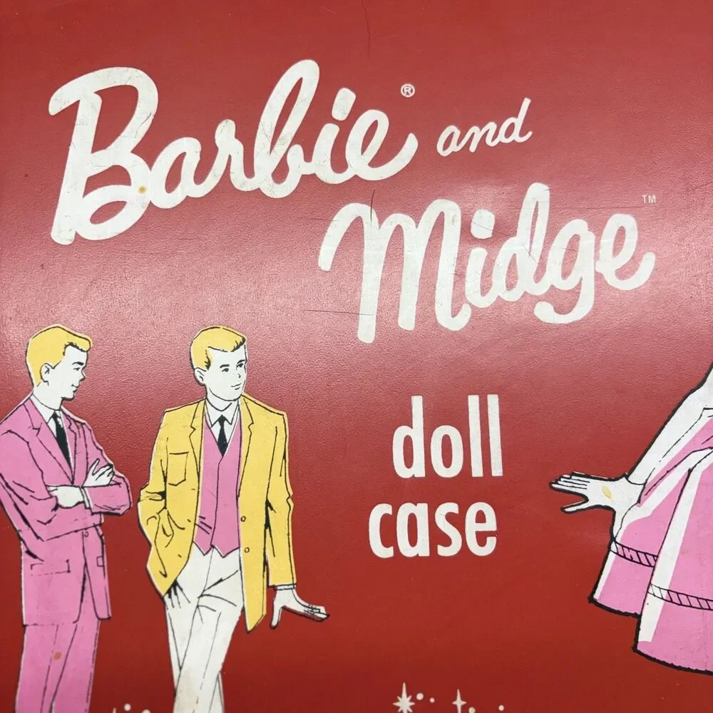 Vintage Red 1960's Barbie and Midge Double Doll Case, With Images Of Ken & Allen